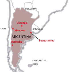 Map of destinations for Spanish courses in Argentina
