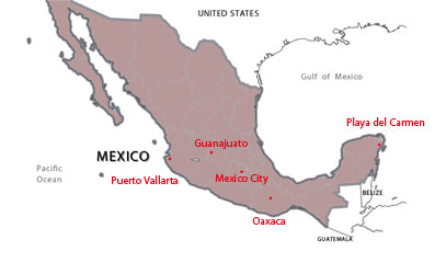 Map of destinations for Spanish courses in Mexico