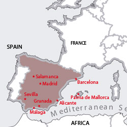 Map of destinations for Spanish courses in Spain